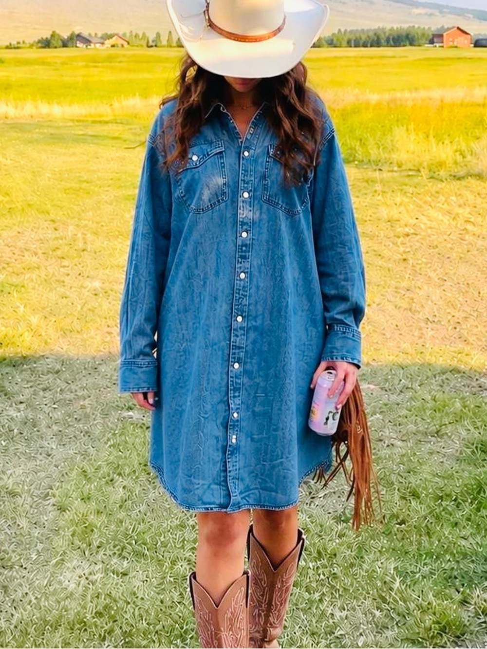 Denim Button-Up Shirt Dress in Medium Blue